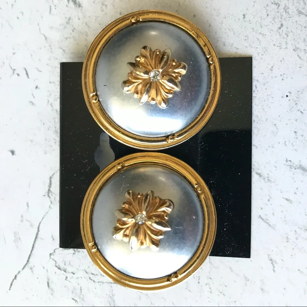 Earrings Bobs Gold Gray Enamel Posts - Picture 2 of 3